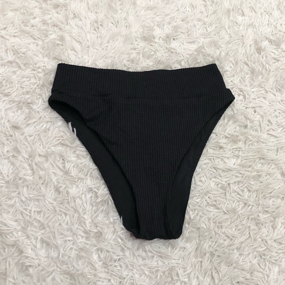 Aerie High Cut Cheeky Textured Waffle Bikini Bottoms Black Size Medium
